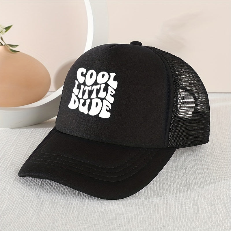 Casual Trendy "COOL LITTLE DUDE" Mesh Stitching Cap, Sun Protection Comfortable Breathable Cap For Summer Holiday Outdoor Traveling Boys And Girls Accessories