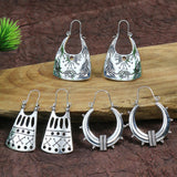 Boho Hollow Dangle Earrings - Vintage Ancient Silver U-Shaped Jewelry for Women