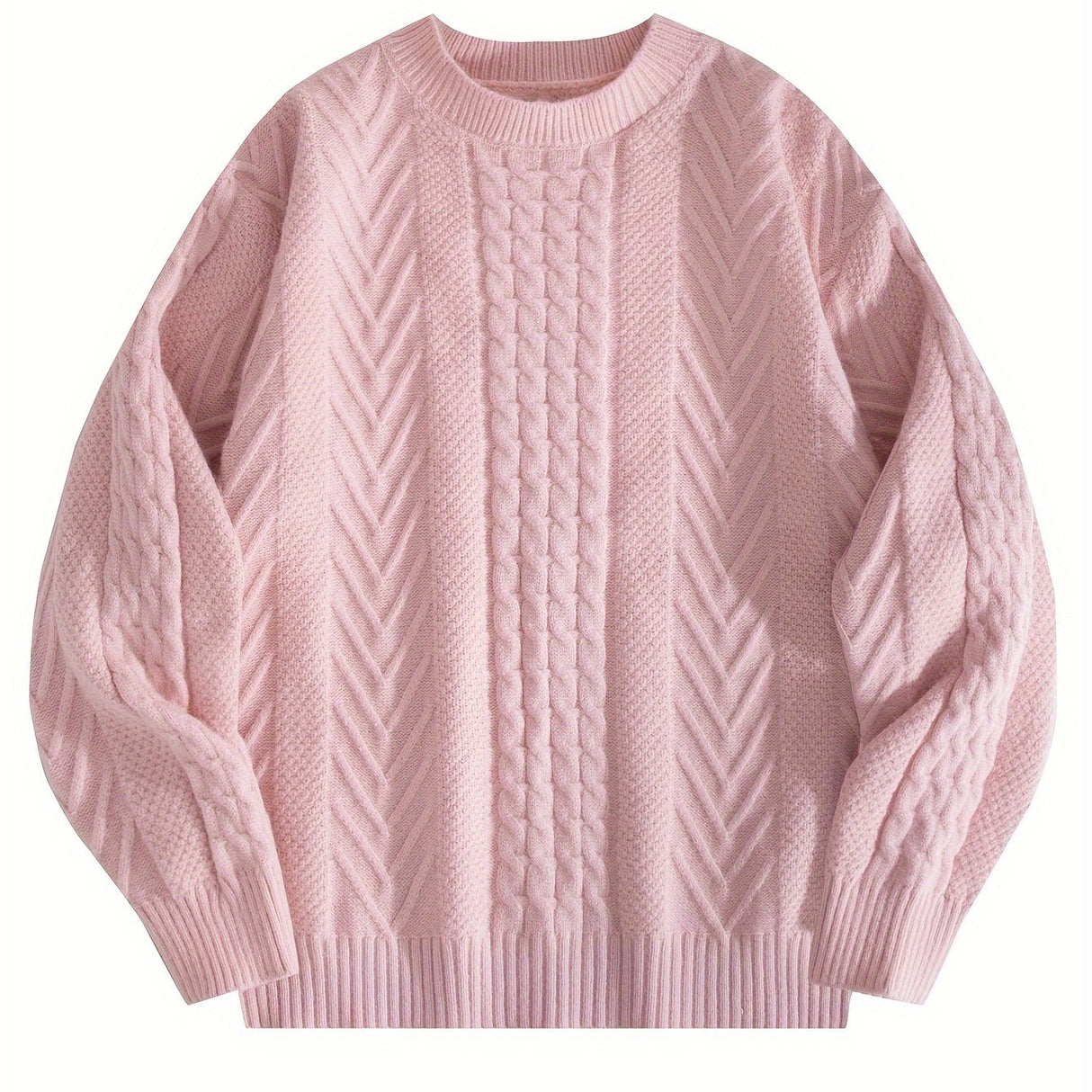 Cozy Cable Knit Sweater for Men - Soft, Warm & Stylish Pullover with Round Neck - Perfect for Fall/Winter Casual Wear, Genghis Khan, Home & Outdoor, Couple's Version