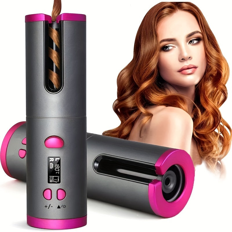 Automatic Cordless Hair Curler, Portable USB Rechargeable Curling Iron, LCD Display, Suitable For Travel And Quick Styling