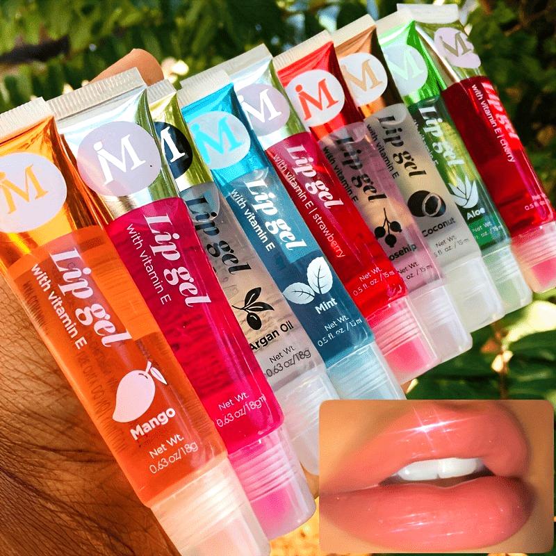 1/2/6pcs Ultra-Hydrating Lip Gel Collection - Nourishing Vitamin E, Rosehip, Argan Oil, Mint, Aloe, Coconut Moisturizing Transparent Lip Gloss with Plant Squalane - Random Color, Long-Lasting, Non-Sticky, Clear Lip Oil for So