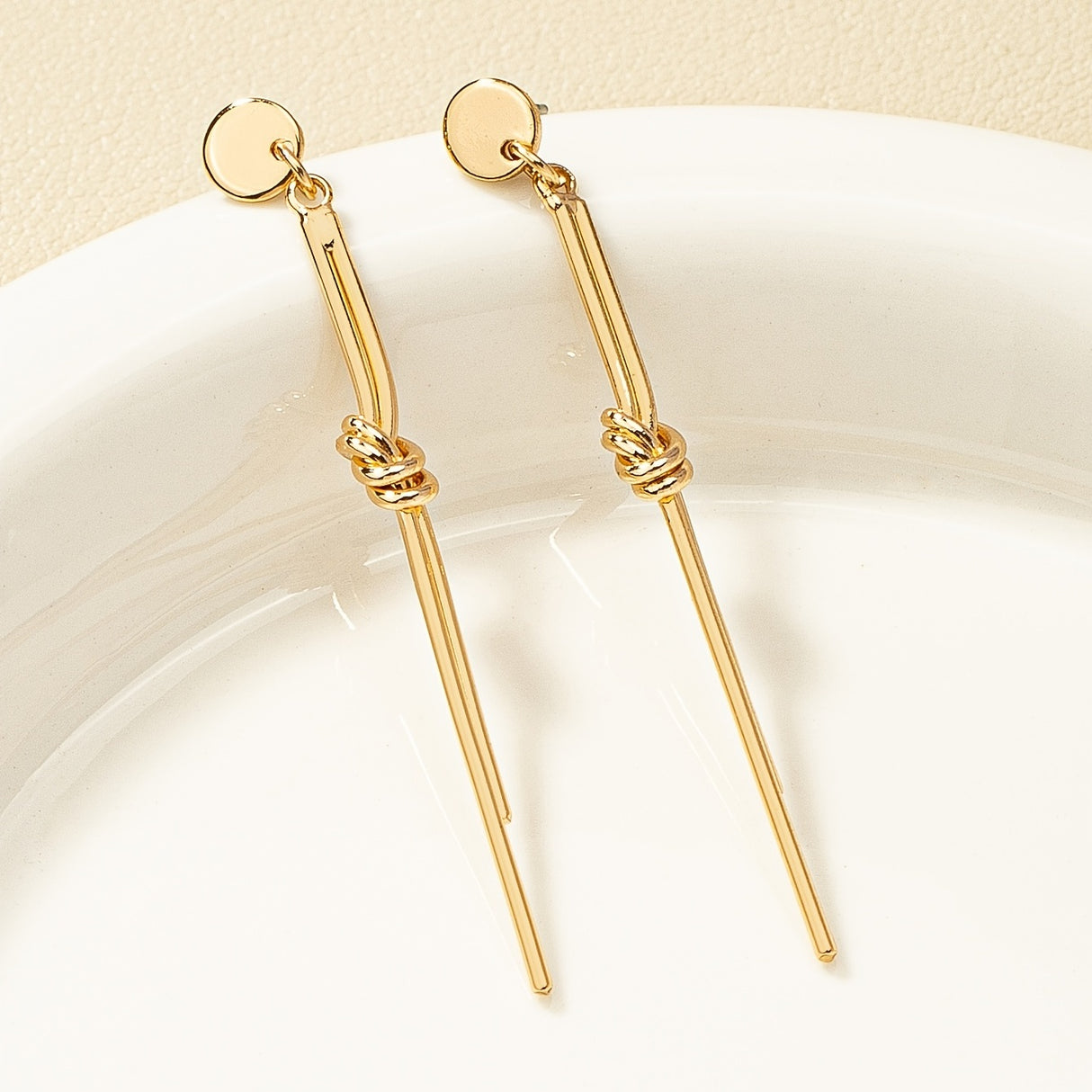 Knot Detail Drop Earrings Simple Metal Long Thread Shape Dangle Earrings Simple Daily Party Earrings