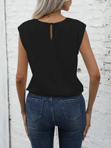 Chic Keyhole Back Tie Front Blouse - Effortless Casual Style with Classic Crew Neck Design - Perfect for Womens Spring and Summer Fashion