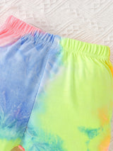 Girl's 2pcs Knotted Tank Top & Elastic Waist Shorts Set, Tie-dye Print Leggings, Casual Outfits, Kids Clothes For Summer