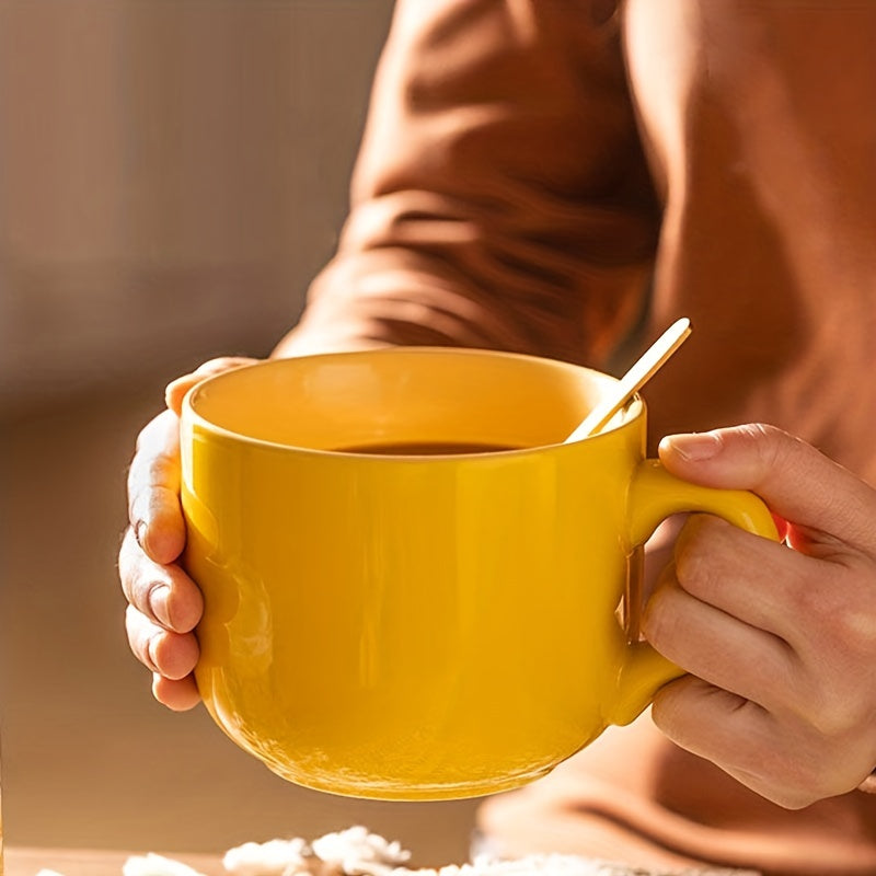 1pc Large-Capacity Solid Color Ceramic Mug - Coffee Cups & Mugs for Breakfast, Oatmeal, Coffee, Tea, and Water - Creative Household Essentials with Durable Design and Easy Grip Handle