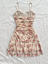 Elegant Floral Ruched A-Line Mini Dress for Women - Lightweight Summer Breeze, Perfect for Parties, Dates, Valentine'S Day, Easter, Mardi Gras, Beach Outings, Cruise, and Afternoon Tea, Elegant Outfit, Dress