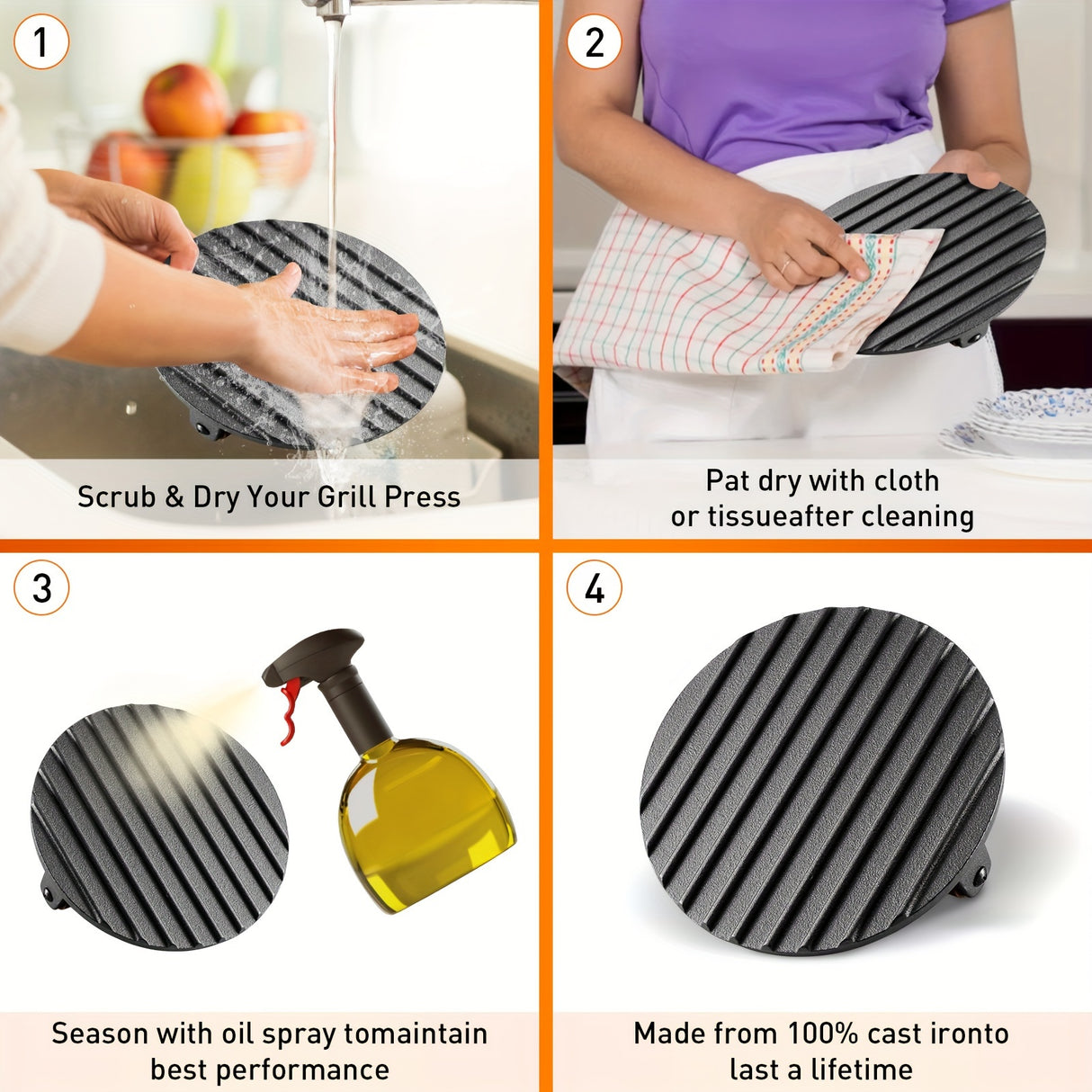 Heavy-Duty Cast Iron Burger Press Kit 7.08" Round & 8.3"X4.3"Rectangle Smash Presses with Wooden Handle-Perfect for Griddle, Grill, and Sandwich Cooking