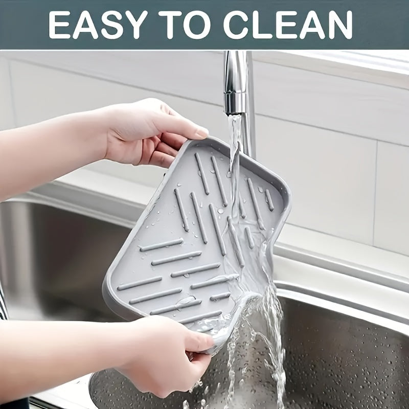 Silicone Kitchen Sink Organizer - Soap Dish Holder With Drain Tip, Countertop Scrubber Pad For Sponges & Brushes, Home Bathroom Essentials