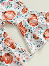 3pcs Pumpkin Floral Print Baby Girl Set: 3-Piece Romper, Bodysuit, Pants & Headband