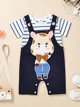 CETEPY Toddler Baby Boys Clothes Summer Outfits Short Sleeve Suspender Trousers Jumpsuit Animals Pattern Tops Pants Sets 0M-18M