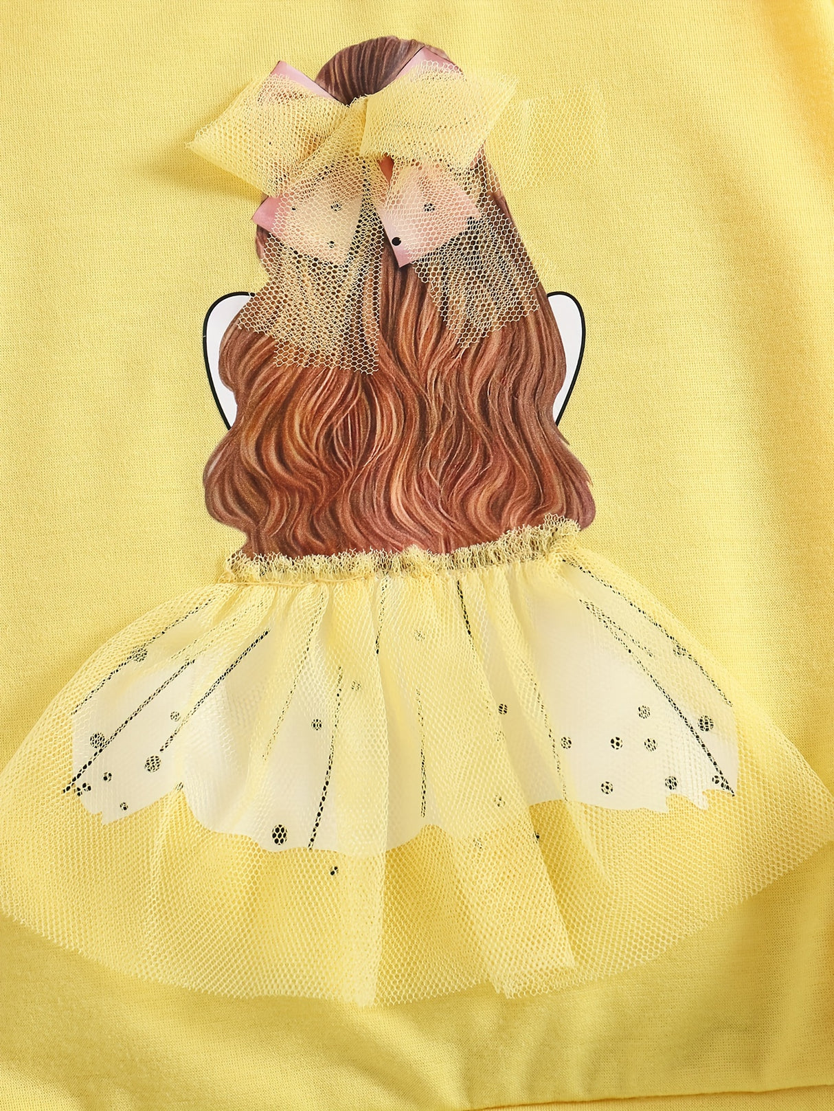 Girls, Mesh Bowknot Princess Design Pullover Long Sleeve Crew Neck Sweatshirt Tops, Kids Clothes For Spring Fall