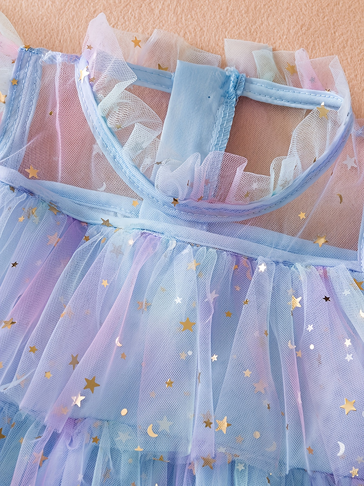 Stunning Ombre Ruffle Princess Tutu Dress - Soft Cotton Blend, Non-Stretch, Preppy Style, Flutter Sleeve, Regular Fit, Perfect for Summer Holiday Party, Gift for Little Girls