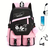 Lightweight Cartoon Animation [Authorized]Sanrio Kuromi Cute Backpack, Fashionable College Style Travel School Bag For Boys And Girls, Back To School Season