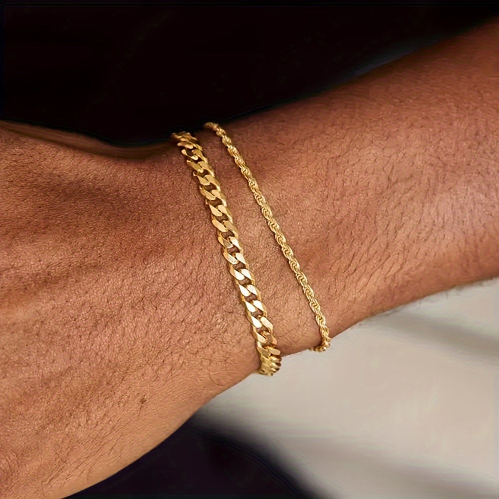 2pcs Stylish Rope Chain Men's Bracelets - Fashion Jewelry Gifts for Him - Durable, Water-Resistant, and Adjustable Accessories