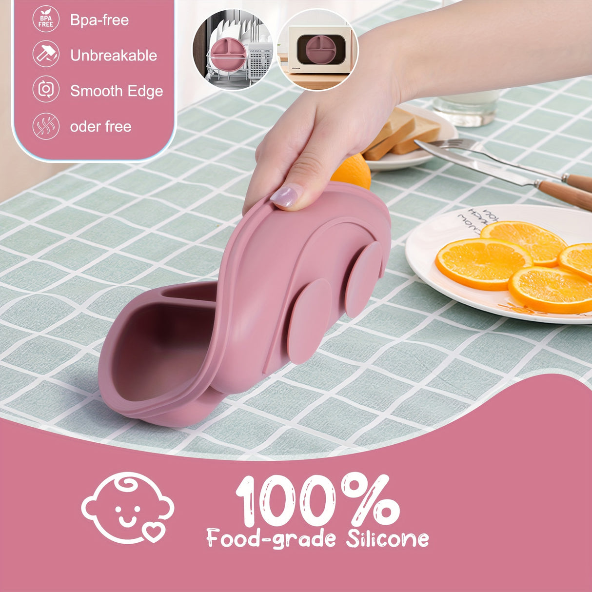 TYRY.HU 3pcs Baby Feeding Set Made of 100% Silicone, Featuring a Divided Suction Plate, Ideal for Baby-Led Weaning, Including Plates And Utensils, Suitable for Outdoor Dining, Camping, And As Gifts for Christmas, Halloween, A