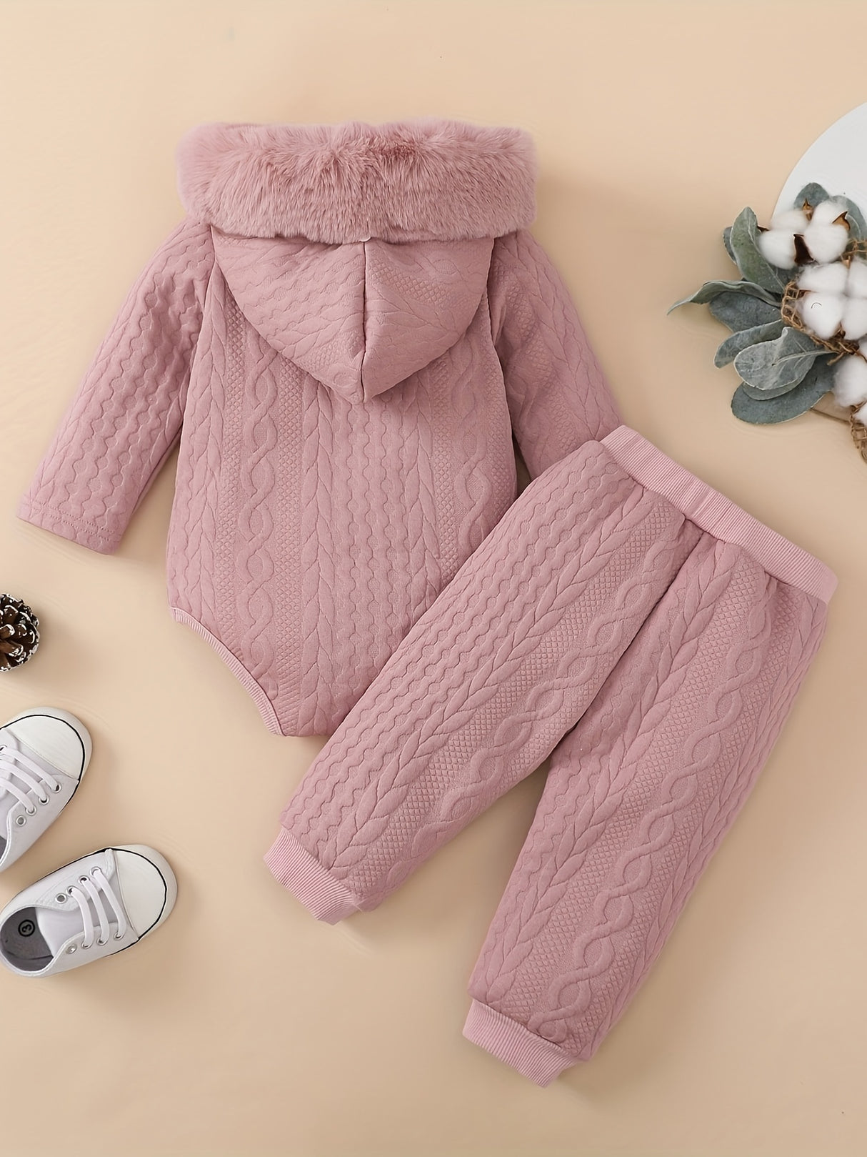 Adorable Baby Girl Hooded Romper and Pants Set - Soft and Comfortable Long Sleeve Outfit for Infants