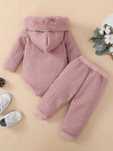 Adorable Baby Girl Hooded Romper and Pants Set - Soft and Comfortable Long Sleeve Outfit for Infants