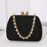 Shimmering Heart Glam Clutch Bag - Studded Chain & Metal Detail - Versatile Evening Wear for Banquets & Parties - Durable PU Material