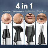 4-in-1 Multi-Functional Electric Shaver - Electric Razor with USB Rechargeable, Aluminum Body, Sideburns Trimmer, Eyebrow Trimmer, Nose Hair Trimmer, Base and Advanced Cordless Design for Easy Use