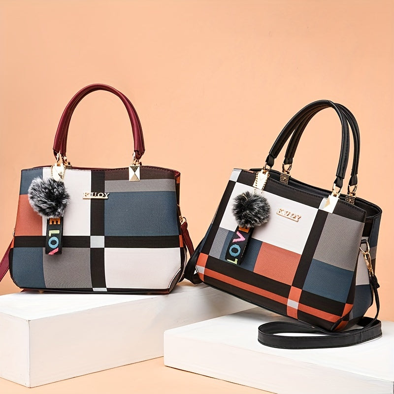 Stylish Color Block Women's Tote Bag with Pendant