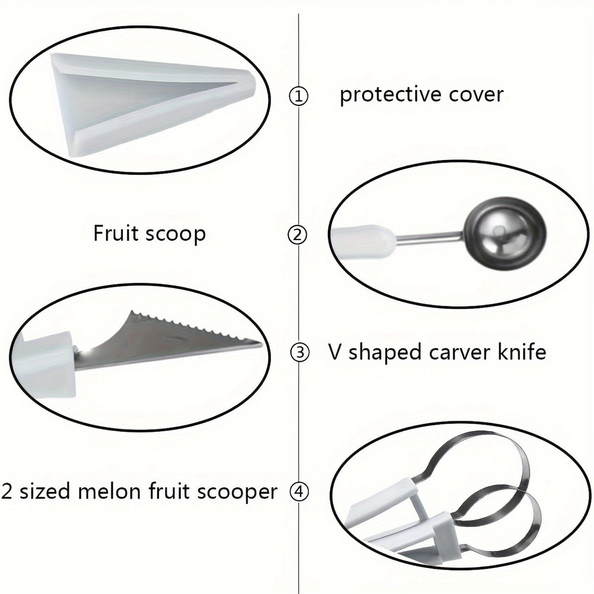 4-Piece Fruit Carving Knife Set - Stainless Steel Watermelon Slicer, Melon Baller Scoop, Seed Remover, Peeler - Multifunctional Fruit Shaping Kitchen Gadgets for Fruit Preparation & Decoration