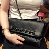 Punk Edge Rivet Clutch Bag - Chic Chain Crossbody - Durable Synthetic Leather Flap Purse for Fashionistas