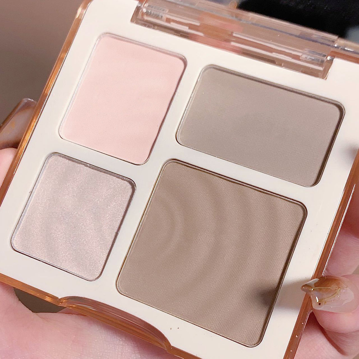 4 Colors JU DUO Warm/ Cold Matte Shimmer Color Facial Pressed Powder Highlighter Contour Nose Shadow Palette