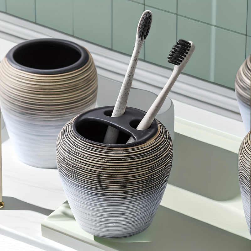 5pcs Ceramic Bathroom Set: Includes Lotion Dispenser, Toothbrush Holder, Soap Dish & More - Elegant Home Decor, Toothbrush Cup