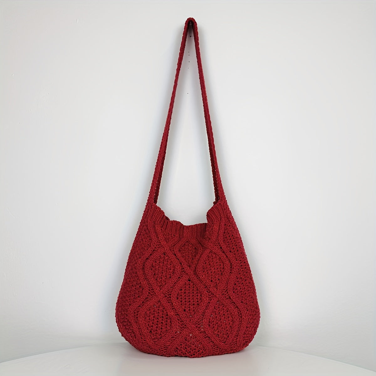 Trendy Literary Crochet Hobo Bag - Hollow Out Knitted, Crossbody, Stylish, Fashionable, and Spacious Handbag for Women