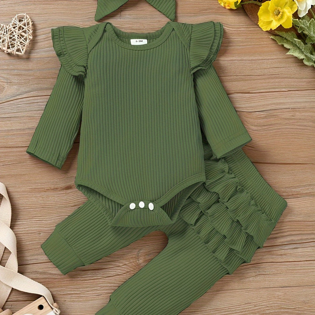 Baby Girl Clothes Newborn Romper Long Sleeve Infant Outfits 3pcs Ruffle Tops + Pants + Headband 0-18 Months, Infant Fall Wear | Bow Adorned Outfit | Soft Newborn Clothes, Newborn Girl Clothes, Perfect for Outdoor
