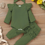 Baby Girl Clothes Newborn Romper Long Sleeve Infant Outfits 3pcs Ruffle Tops + Pants + Headband 0-18 Months, Infant Fall Wear | Bow Adorned Outfit | Soft Newborn Clothes, Newborn Girl Clothes, Perfect for Outdoor