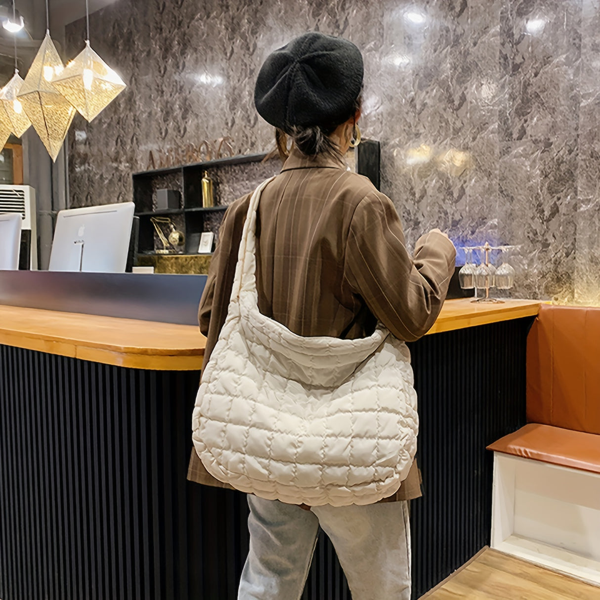 Large Capacity Quilted Tote Bag, Fashion Padded Shoulder Bag, Women's Cute Handbag, Crossbody Bag & Hobo Purse