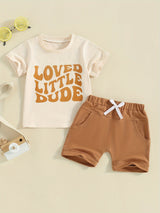 Toddler Boys 2pcs Shorts Sets Short Sleeve Letter Print Tops and Drawstring Shorts Sets, for Outdoor