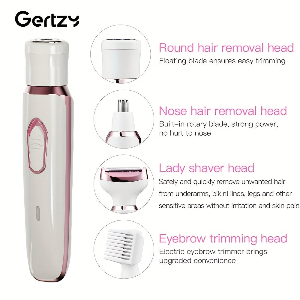 4-in-1 Rechargeable Electric Razor: Painless Wet & Dry Trimmer for Face, Nose, Legs, Underarm, Bikini - Portable Grooming Kit for Women