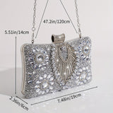 Elegant Silvery Rhinestone Clutch, Women'S Evening Party Handbag with Removable Strap, Crystal Beaded Bridal Wedding Purse, Buckle Closure, Polyester Lined