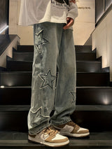 Y2k Baggy Jeans For Men, Hip Hop Grunge Demin Pants Wide Leg Loose Joggers Star Graphic Jeans