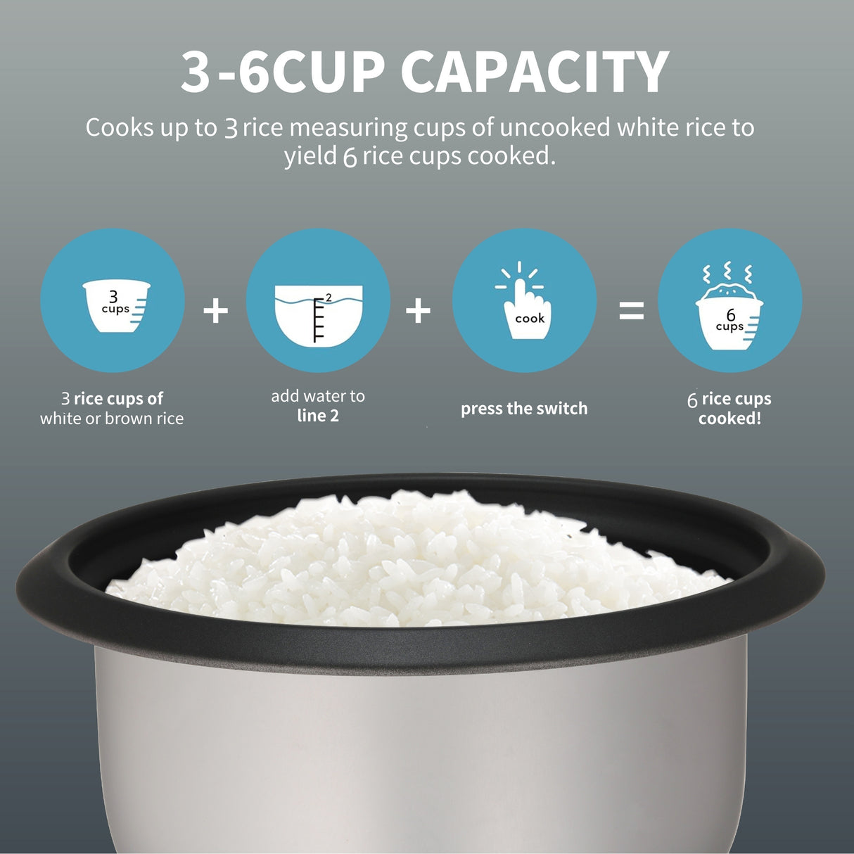 Rice Cooker with Removable Nonstick Pot, Yogurt Maker with Auto Keep Warm Function, Large Capacity 6-cup (cooked) 1.5 Qt, 3-cup (uncook), One Touch Operation Grain Cooker, Multicooker, Stainless Steel Inner Liner, Steamer, Oa
