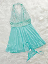 Elegant V-Neck Lace Halter Sleep Dress for Women - Sexy, Semi-Sheer Straight Skirt Nightgown with Micro Elasticity, Perfect for All Seasons