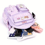 Sanrio Hello Kitty Backpack with 2 Free Hairpins - Large Capacity Laptop Backpack, Lightweight School Bag with Adjustable Straps & Zipper Closure, Cute Purple Plaid & Hello Kitty Prints, Gift for Girls, Birthday, Sanrio Fans