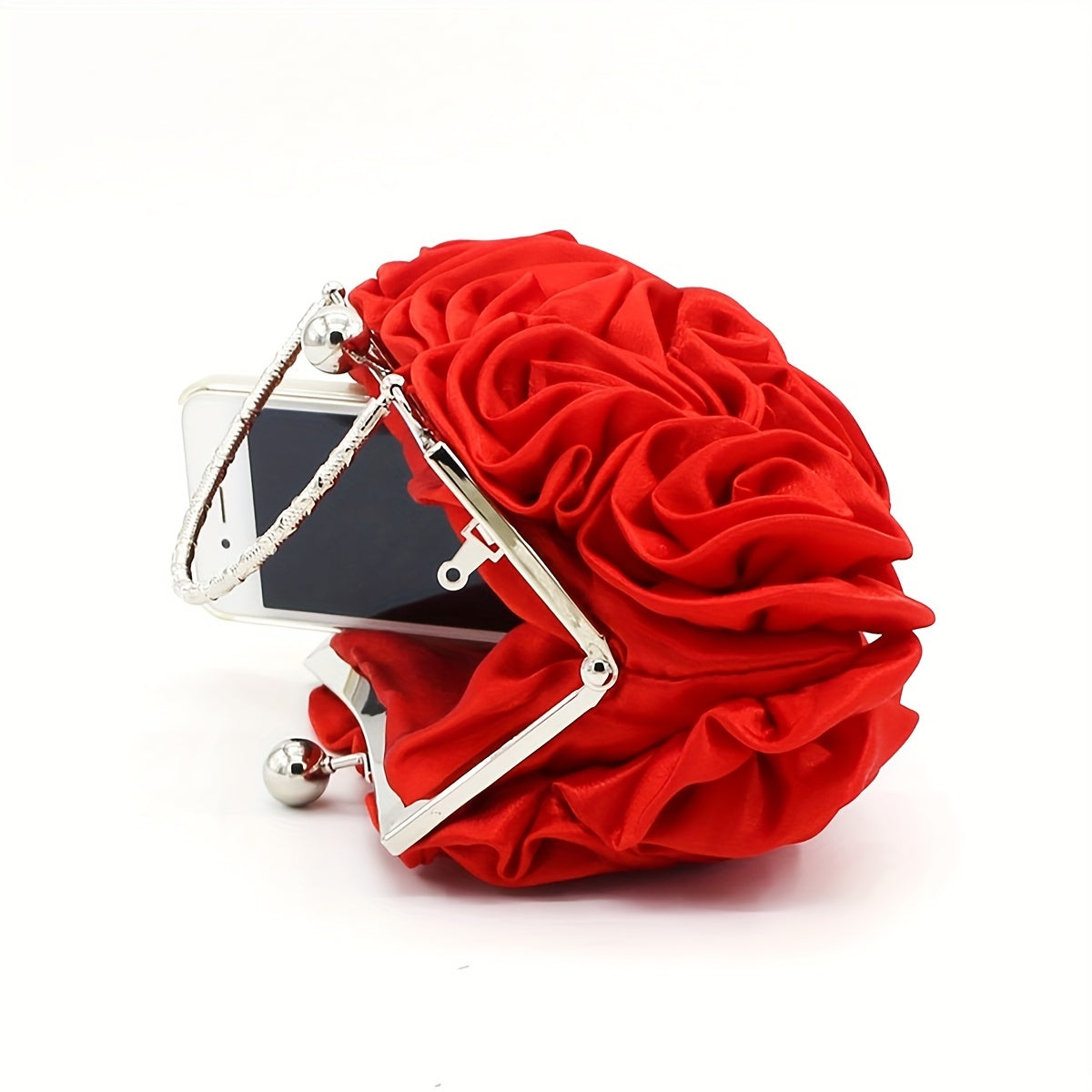 Elegant Floral Embellished Purse with Kiss Clasp