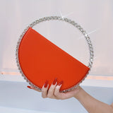 Luxurious Round Rhinestone Clutch Bag - Zipper Closure, Faux Leather Lining, Solid Color, Elegant Party Prom Wedding Handbag for Women - Trendy and Chic Evening Purse