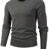 All Match Knitted Solid Sweater, Men's Casual Warm Mid Stretch Crew Neck Pullover Sweater For Men Fall Winter, Old Money Style