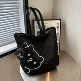 Simple Cartoon Bear Canvas Shoulder Bag, Versatile All-Match Tote Bag With Mini Coin Purse