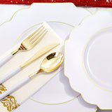 140PCS Plastic Plates - Gold Plastic Silverware, Gold Disposable Plates Include 40Plates, 20Cups, 20Forks, 20 Knives, 20Spoons, 20Napkins for Weddings & Parties