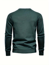 All Match Cotton Knitted Solid Sweater, Men's Casual Warm Slightly Stretch Crew Neck Pullover Sweater For Men Fall Winter