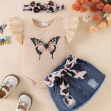 Baby Girl Clothes Newborn Short Sleeve Ruffle Romper Short Jeans Pants Leporad Infant Outfits 3pcs