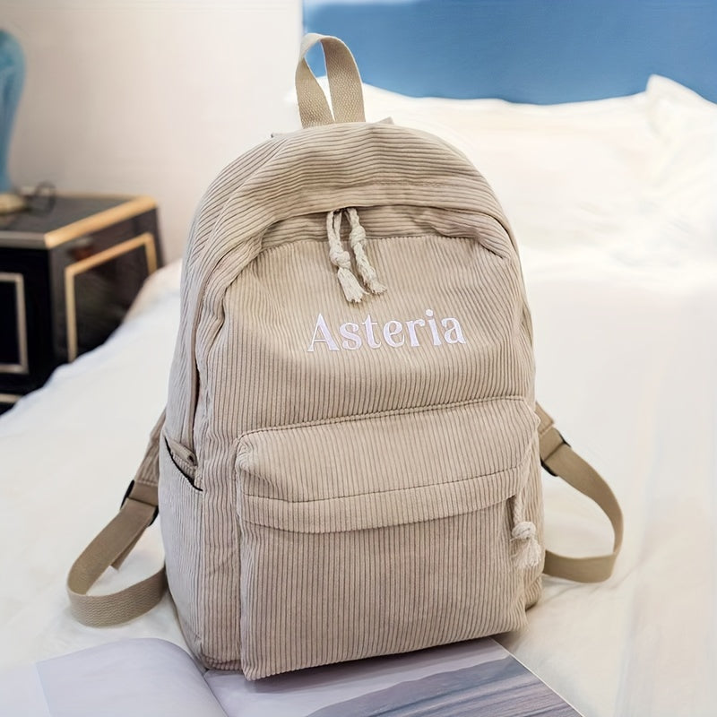 Personalized Embroidered Name Corduroy Backpack, School Bag