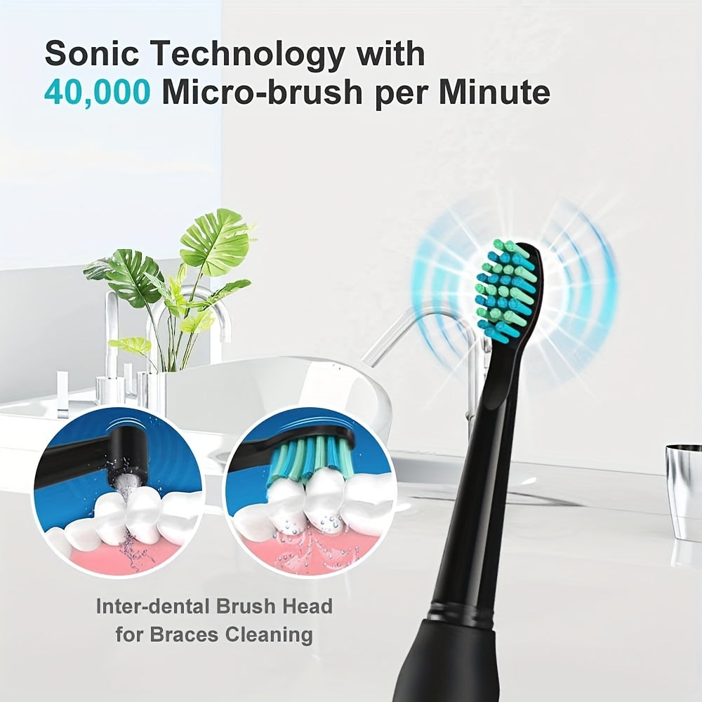 Fairywill Flush Device And Electric Toothbrush Combination with 4 Replacement Brush Heads, 4 Replacement Flush Heads, 2-minute Smart Timer, USB Rechargeable, Oral Care Kit, Tooth Cleaning Tool-perfect Holiday Gift, Black