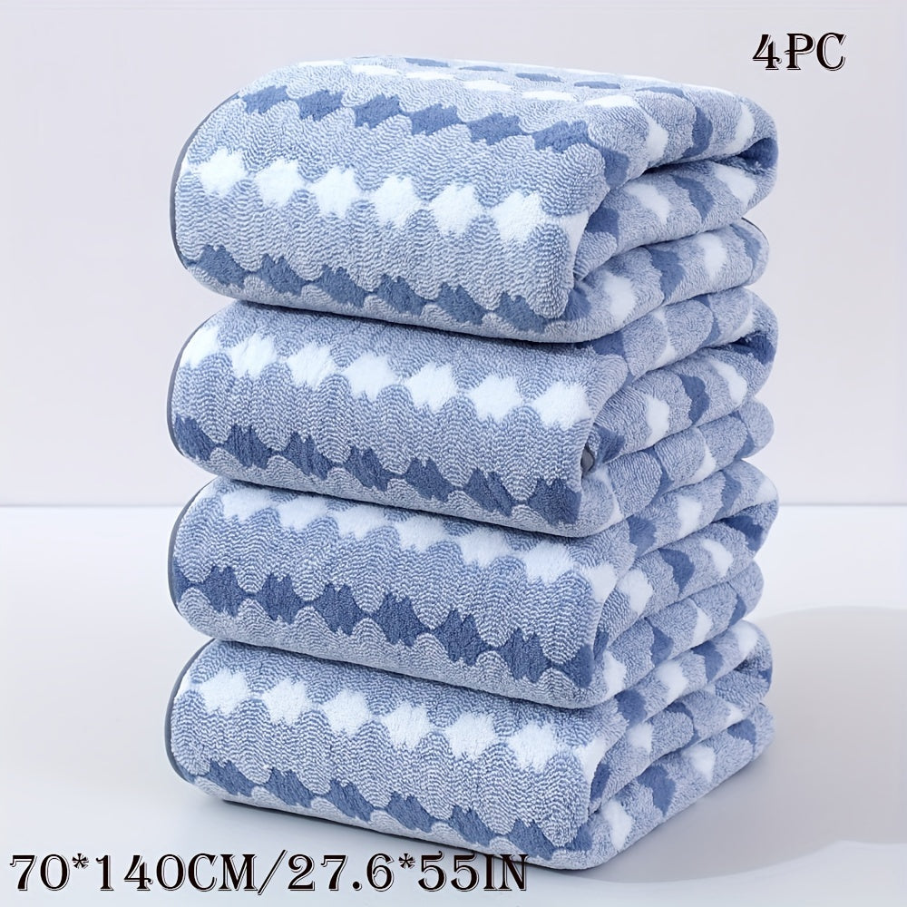 4-Pack Space-Themed Bath Towel Set, Quick-Dry Absorbent Towels, 27.6x55 inches, 300gsm, for Pool Party, School, Camping, Modern Geometric Pattern, Rectangular, High Absorbency, Knitted Fabric, Home Bathroom Essentials