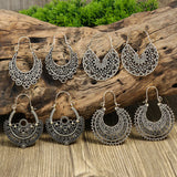 Boho Hollow Dangle Earrings - Vintage Ancient Silver U-Shaped Jewelry for Women